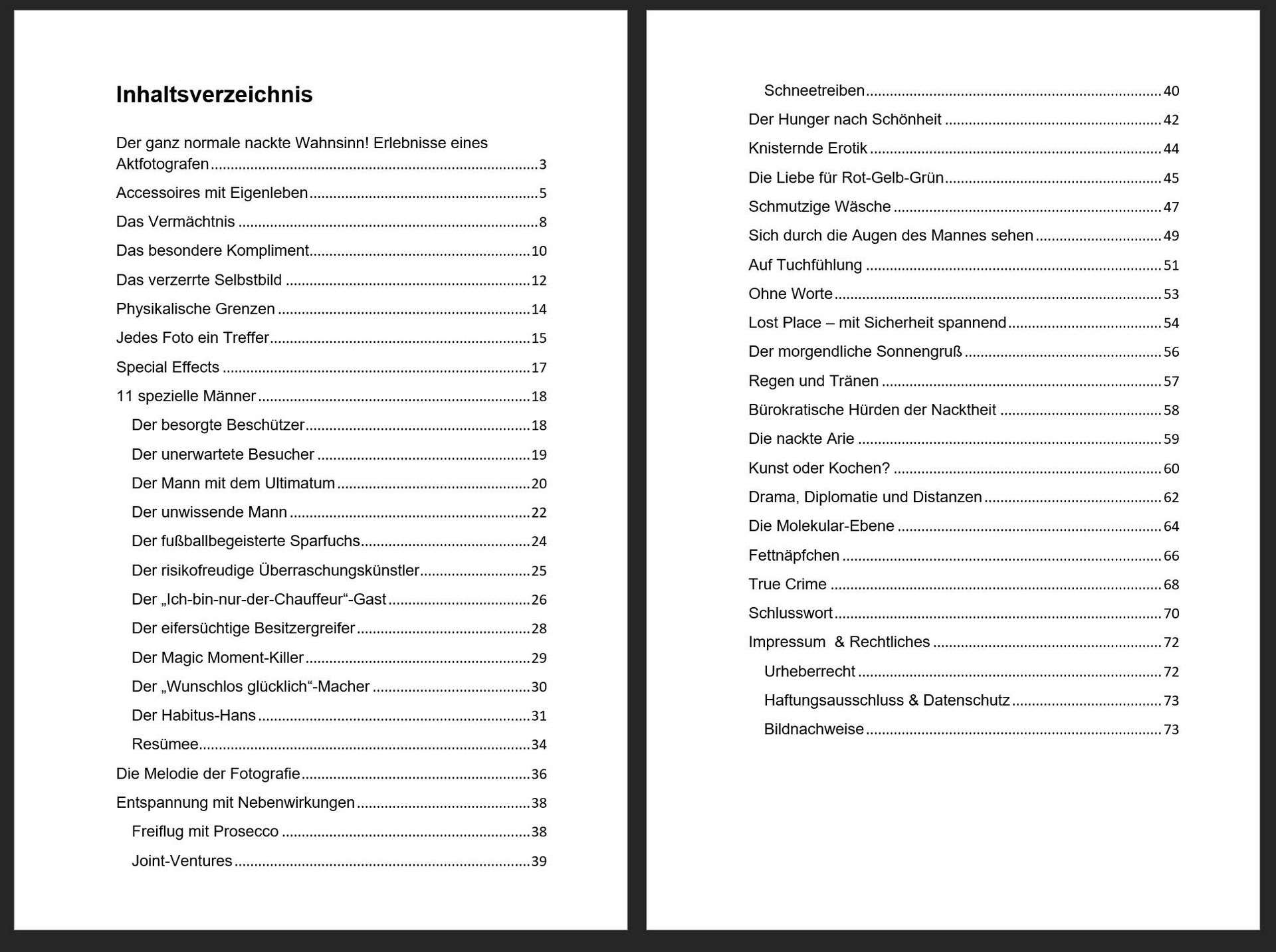 Buch Aktfotografie Inhaltsverzeichnis